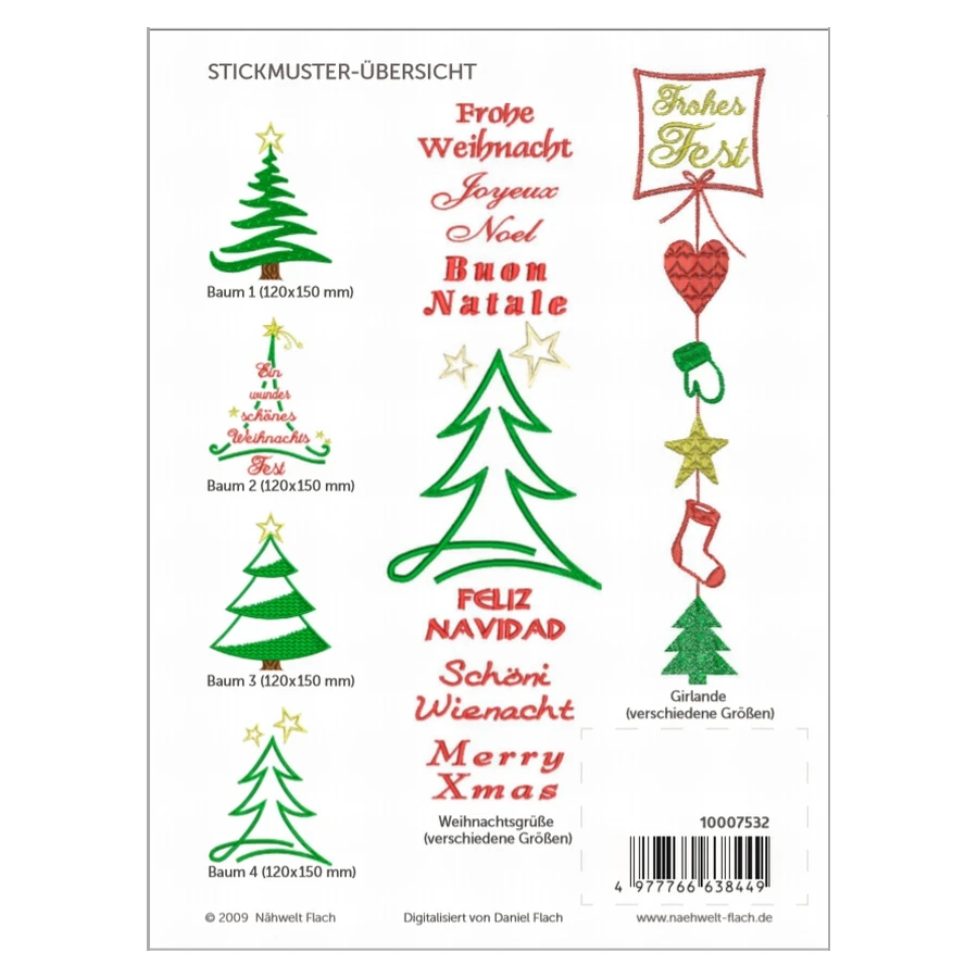 Nähwelt Flach Stickmuster "Weihnachten" (8 Stickmuster) 1 Nähwelt Flach Stickmuster "Weihnachten" (8 Stickmuster)