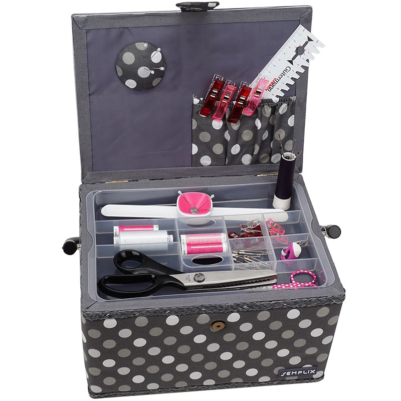 Semplix Nähkorb Polka Dots Anthrazit/grau (L/30,5 X 22,5 X 19 Cm) 1 Semplix Nähkorb Polka Dots Anthrazit/grau (L/30,5 X 22,5 X 19 Cm)