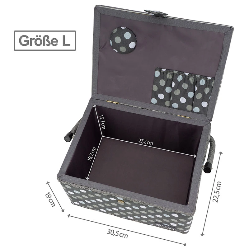 Semplix Nähkorb Polka Dots Anthrazit/grau (L/30,5 X 22,5 X 19 Cm) 4 Semplix Nähkorb Polka Dots Anthrazit/grau (L/30,5 X 22,5 X 19 Cm) – Bild 4