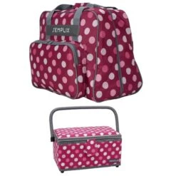 Semplix Polka Dots Nähmaschinentasche Mit Nähkorb L (beere/rosa)