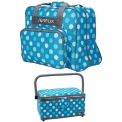 Semplix Polka Dots Nähmaschinentasche Mit Nähkorb L (petrol/türkis)