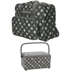 Semplix Polka Dots Nähmaschinentasche Mit Nähkorb L (anthrazit/grau)