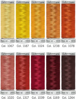 Gütermann Rayon 40 Stickfaden-Set-1 (10 X 200 M/ Gelb/ Orange/ Rot)
