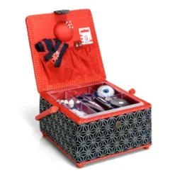 Prym Nähkorb Kyoto M (quadratisch/ Marine/ Weiß/ Rot)