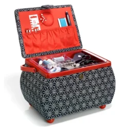 Prym Nähkorb Kyoto L (bauchige Form/ Marine/ Weiß/ Rot)