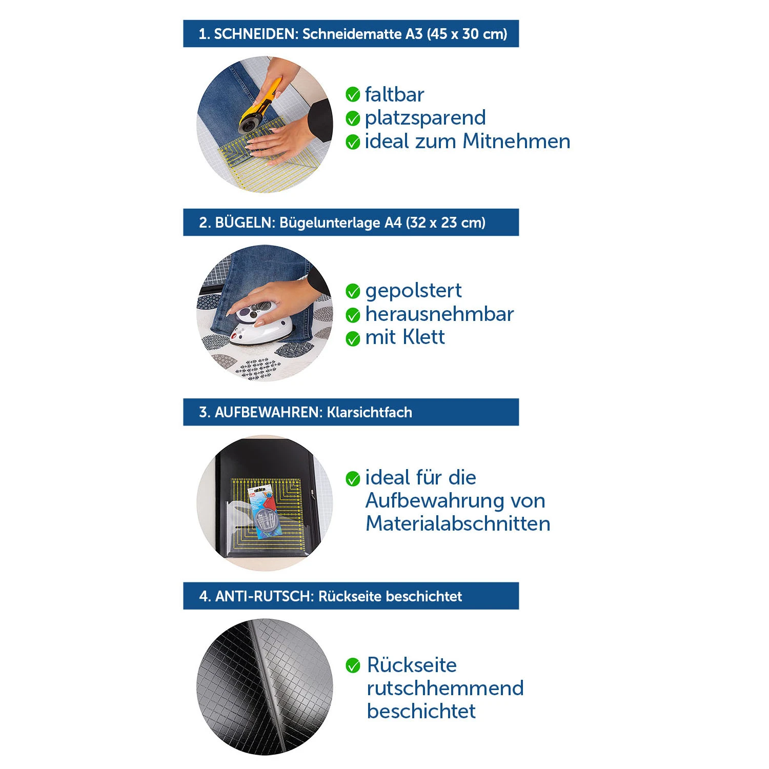 Bastelstation Faltbare Schneidematte A3 + Bügelunterlage grau (Matte 45x30 Cm) 11 Bastelstation Faltbare Schneidematte A3 + Bügelunterlage grau (Matte 45x30 Cm) – Bild 11