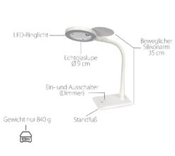 Purelite LED Tisch-Lupenleuchte (Tageslicht/ Dimmbar/ Lupe 3+5-fache Vergrößerung) -NähKunst Angebote Store 10023956 01 shop