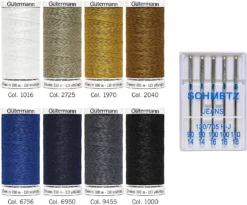 Gütermann Denim + Jeansnadeln Nähfaden-Set (8 Farben/ 100 M)