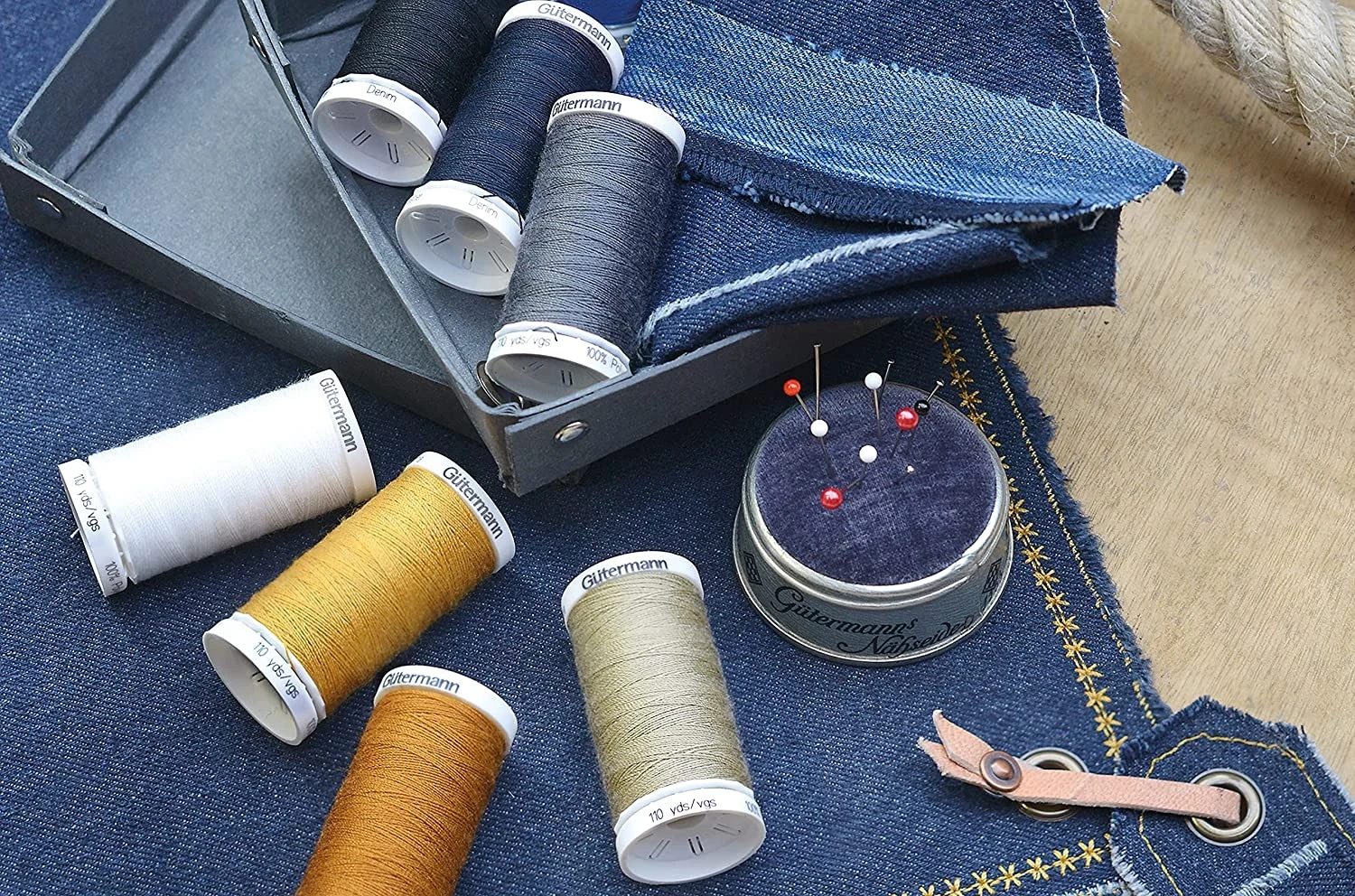 Gütermann Denim Nähfaden-Set-1 (12 Farben/ 100 M) 2 Gütermann Denim Nähfaden-Set-1 (12 Farben/ 100 M) – Bild 2