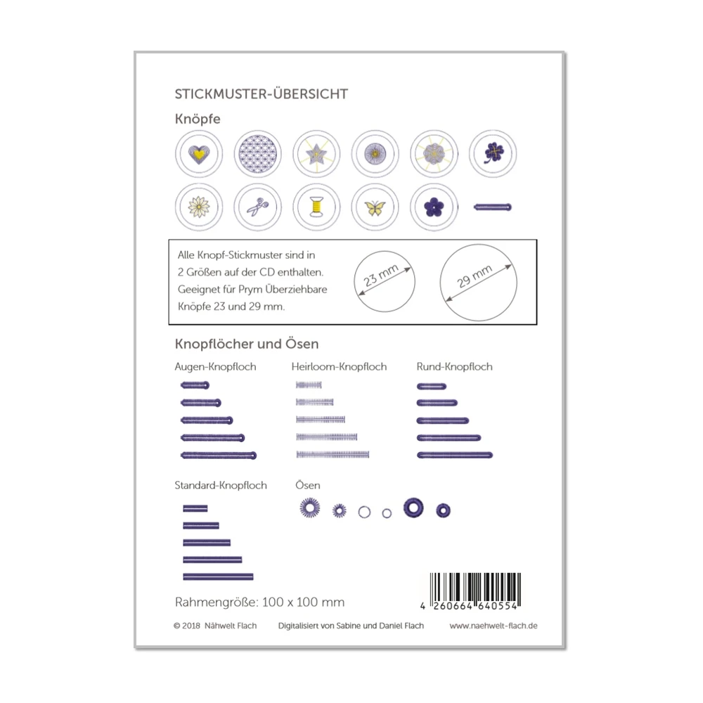 Nähwelt Flach Stickmuster CD Knöpfe & Knopflöcher 1 Nähwelt Flach Stickmuster CD Knöpfe & Knopflöcher