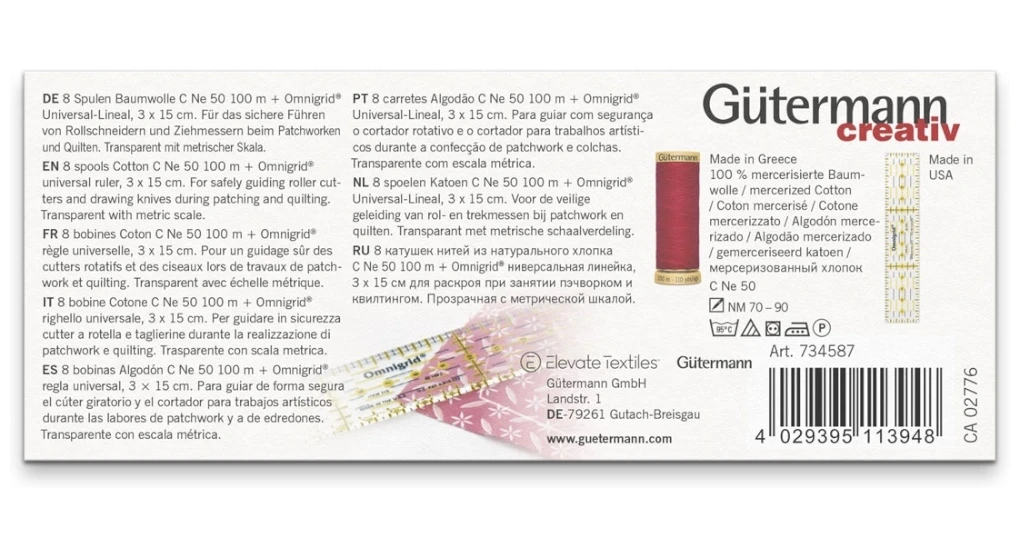 Gütermann Baumwolle C Ne 50 Nähfaden-Set + Prym Lineal 3 X 15 Cm (8 Farben/ 100 M) 3 Gütermann Baumwolle C Ne 50 Nähfaden-Set + Prym Lineal 3 X 15 Cm (8 Farben/ 100 M) – Bild 3
