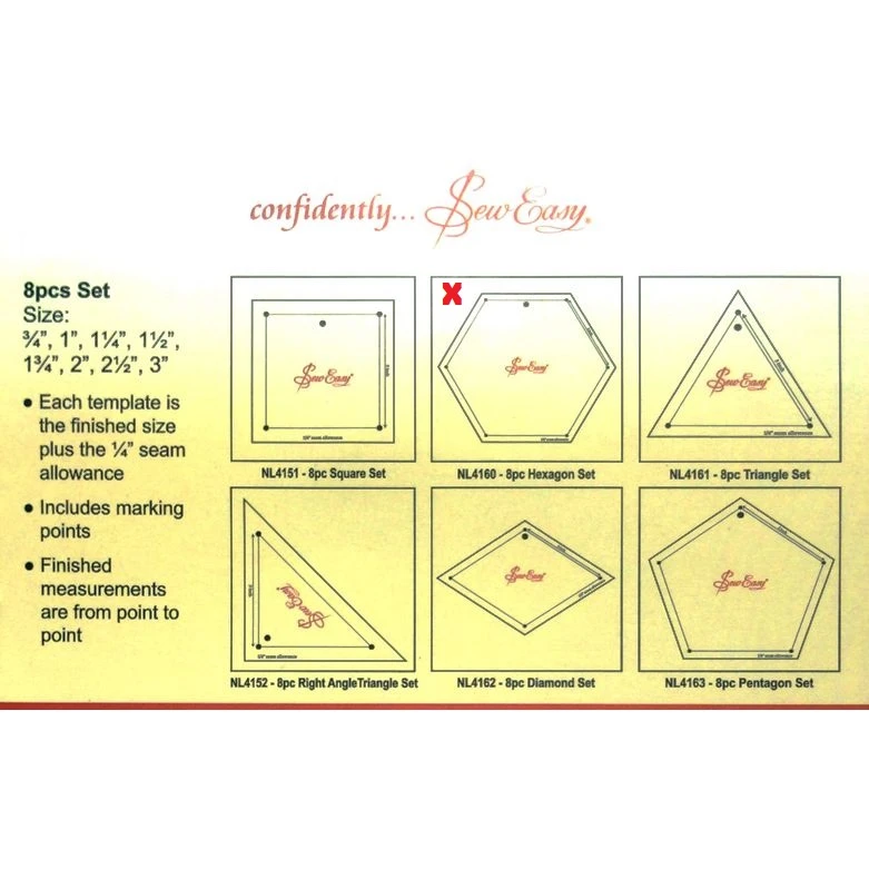 Sew Easy Schablonen Acryl-Vorlagenset Mini Sechsecke (Hexagons/8 St.) 1 Sew Easy Schablonen Acryl-Vorlagenset Mini Sechsecke (Hexagons/8 St.)