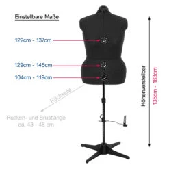 Schneiderpuppe/ Schneiderbüste DIANA "D" XL Schwarz (verstellbar) -NähKunst Angebote Store diana d 6 copy scaled 1