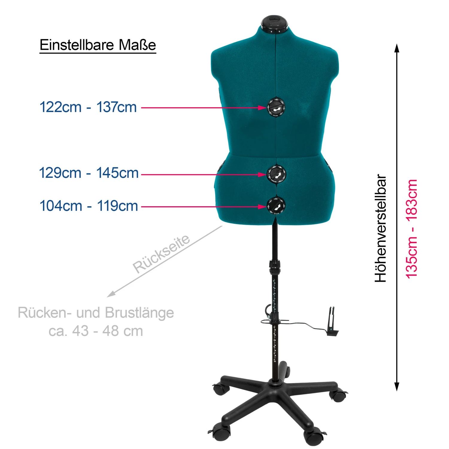 Schneiderpuppe/ Schneiderbüste DIANA "D" XL Jade Mit Rollen (verstellbar) 5 Schneiderpuppe/ Schneiderbüste DIANA "D" XL Jade Mit Rollen (verstellbar) – Bild 5
