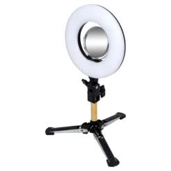 LED Ringlampe Make-up-Lampe Mit Spiegel/Tischstativ (rund/dimmbar)