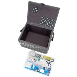 Semplix Nähkorb L Polka Dots Anthrazit/ Grau/ Inkl. Prym Nähsortiment -NähKunst Angebote Store semplix prym set gross grau 04
