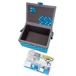 Semplix Nähkorb L Polka Dots Petrol/ Türkis/ Inkl. Prym Nähsortiment -NähKunst Angebote Store semplix prym set gross tuerkis 04